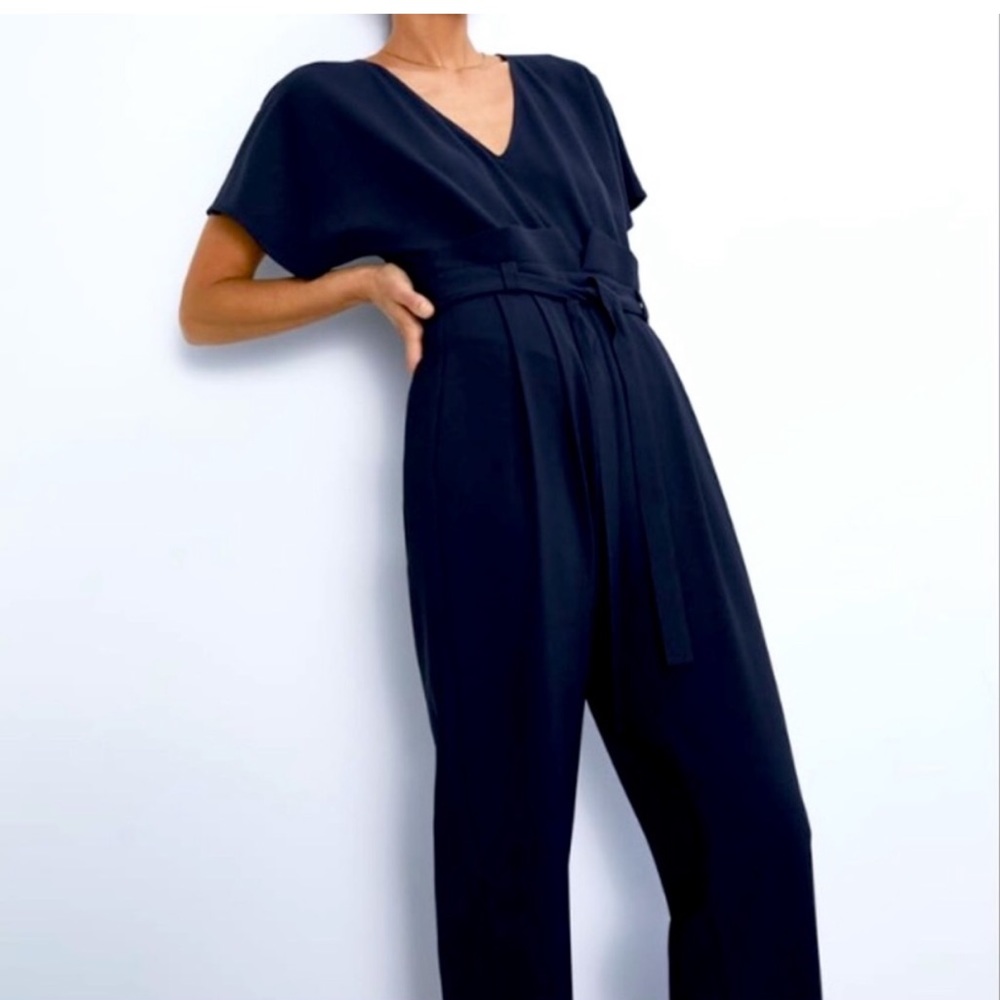 Zara navy paperbag waist romper NWTS size XS